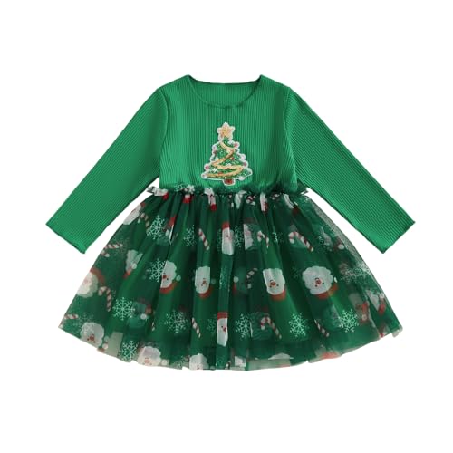 Toddler Baby Girl Clothes Christmas Dress Sequin Santa Claus Crew Neck Long Sleeves Tulle Patchwork A Line Dress