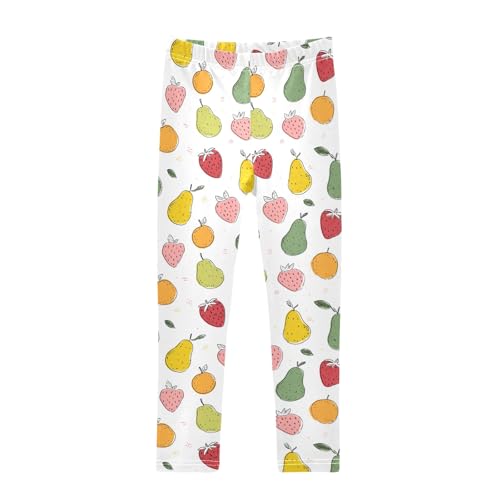 senya Girls Printed Leggings Yoga Pants Strawberry Pear Orange Pattern for Kids in 4t to 10 Years, 4T