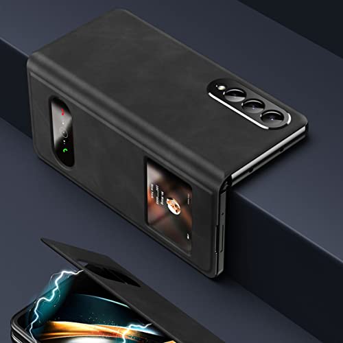 Compatível com Samsung Galaxy Z Fold 4/Z Fold 3/Z Fold 2 Estojo de negócios de couro,Visão Virar Cap