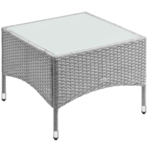 Casaria® Table d'appoint en polyrotin Gris 58x58x42cm Table Basse de Jardin carrée avec Plaque en Verre Petite Table extérieur