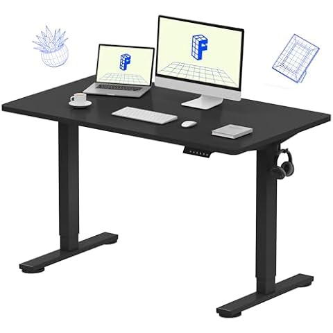 FLEXISPOT EN1 Whole-Piece Standing Desk 48 x 24 Inches Electric Height Adjustable Desk Sit Stand Desk Home Office Desks (Black Frame + Black Table Top) Cover