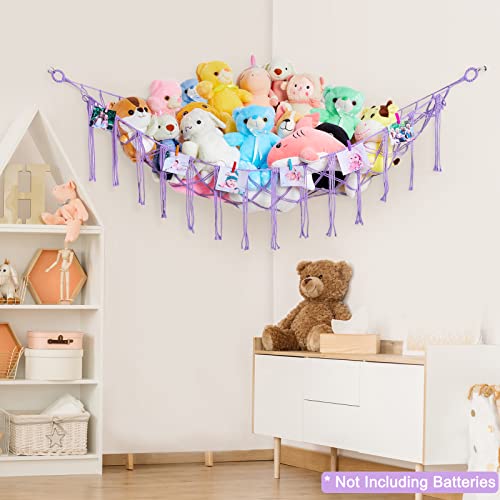 2 Pack Beinou Stuffed Animal Net Or Hammock Stuffed Animal Storage With Led Lights Hanging Plush Toy Hammock Corner Toy Storage For Kids Playroom Nursery Decor #TOP4