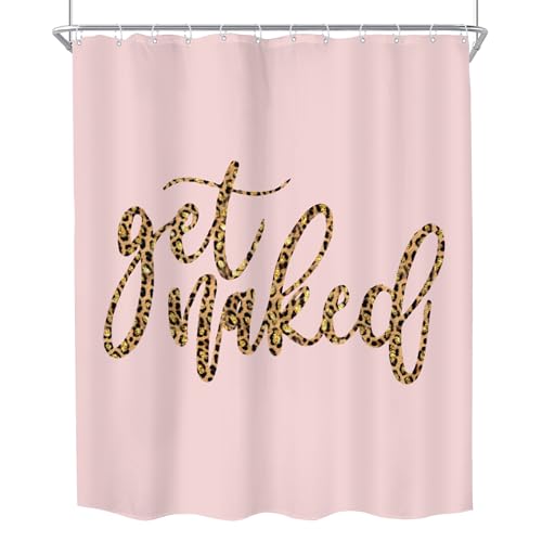 Get Naked Pink Brown Leopard Print Quotes Bathroom Shower Curtain Set by KOMLLEX - Used condition - Image 8