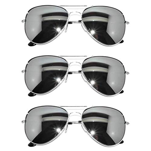 Image of OWL Set of 3 Pack Aviator Style Sunglasses Colored Metal Frame Mirror Lens Smoke Lens