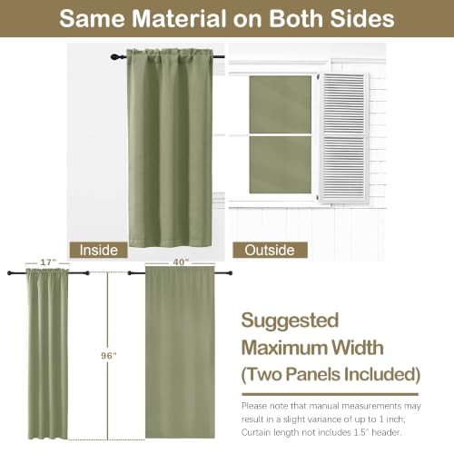 Image of Sage Green Blackout Curtains for Bedroom 96 Inches Long 2 Panels, Soft Fabric Blackout Curtains, Room Darkening Living Room Window Treatments, Dual Rod Pocket Window Drapes, 2x40Wx96L Inches