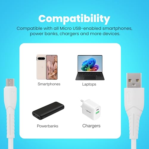 Image of Nextech Fast Sync & Charge Micro USB Cable|2.4A High-Speed Charging & Data Transfer|Flexible & Durable Design|Compatible with All Micro USB Smartphones|1M Cable for Android,Tablets & More,White