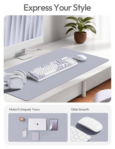 Image of YSAGi Leather Desk Pad Protector, Office Desk Mat, Large Mouse Pad, Non-Slip PU Leather Desk Blotter, Laptop Desk Pad, Waterproof Desk Writing Pad for Office and Home (Soft Lavender,47 inch x 17 inch)