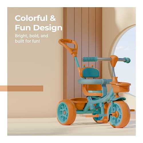 Image of Lifelong Kids Harness Parental Control Tricycle with EVA Wheels, Bell & Storage Basket|Baby Trike|Age Group 1 Years to 4 Years Carrying Capacity Upto 25 kgs(Green /Tan)