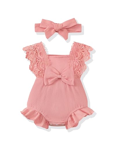 Image of Renotemy Preemie Newborn Baby Girl Clothes Infant Cotton Linen Romper Ruffle Sleeve Jumpsuit Spring Summer Outfits for Girls