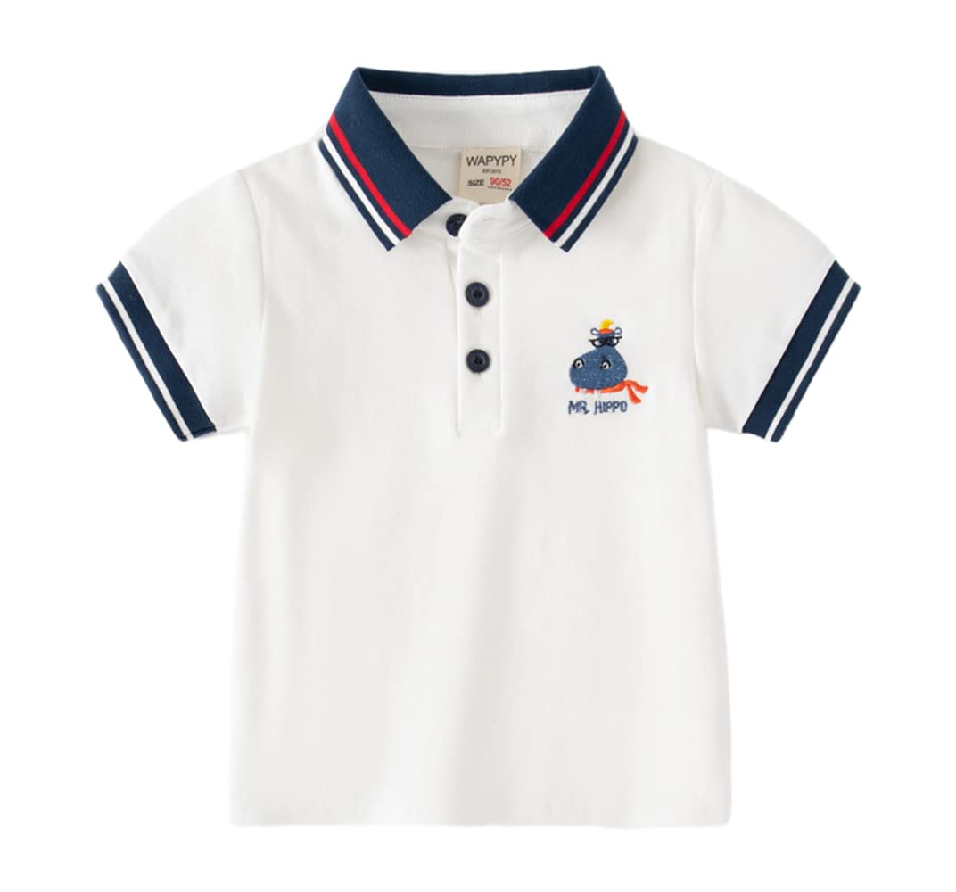Baby Boys' Toddler Short Sleeve Golf Pique Polo Shirt Fashion Hawaiian Kids Summer Casual Embroidery Tee Tops (White,130/5-6 Y,Unisex,Big Kid,US,Age,5 Years,6 Years)