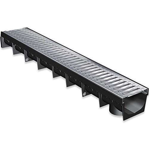 Caniveau Extérieur 1m avec Grille en Acier galva Classe A15 MEAPARK - Caniveaux pour Terrasse, Piscine, Jardin - Largeur utile 10cm - Passage piéton