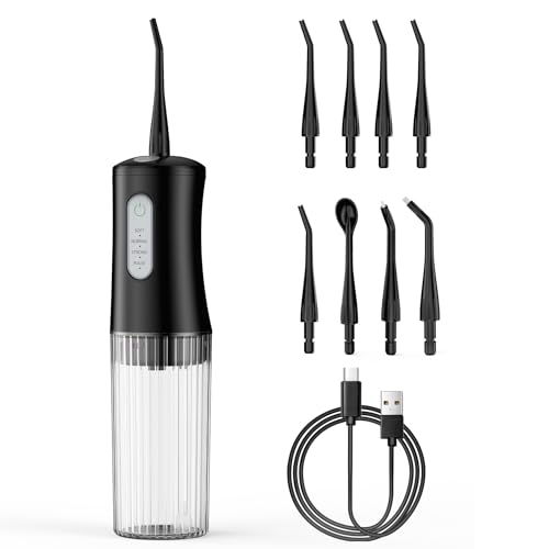 Cordless Water Flosser for Teeth Cleaning Pick - Electric Dental Irrigator with 4 Cleaning Modes & 8 Jet Tips, IPX7 Waterproof, Portable Rechargeable Design for Home & Travel Use,Black