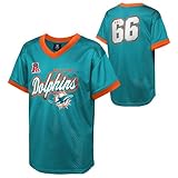 NFL Kinder Jugend Jungen 8–20 Offiziell lizenziertes Division Established Team Color Mesh V-Ausschnitt Wordmark Primary Logo Trikot, Miami Dolphins - Aqua, 10-12