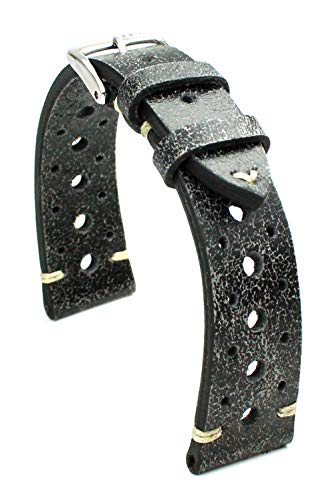 Rallye Bracelet de montre vintage cuir RIOS1931 noir 19 mm pour remplacer un bracelet usé