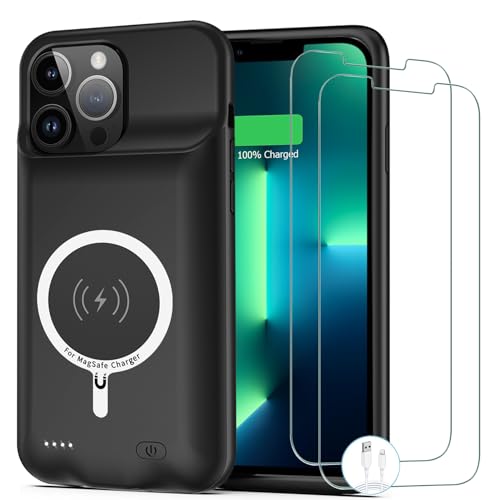 Battery Case for iPhone 13 Pro Max [12000mAh] Enhanced Portable Protective Qi Wireless Charger Case Battery Pack with CarPlay Wireless Charging Case Compatible for iPhone 13 Pro Max (6.7 inch)-Black