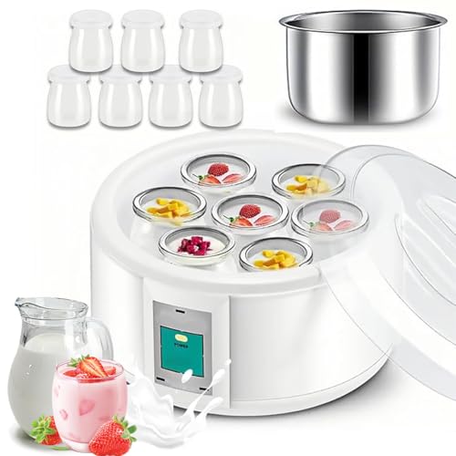 Yogurtera, 1,5 L Yogurtera 15 W con 7 tarros de Cristal de 3.4 FL oz y 1 Revestimiento de Acero Inoxidable, máquina de Yogur de Temperatura Constante para Yogur orgánico casero, Natto Maker, Queso