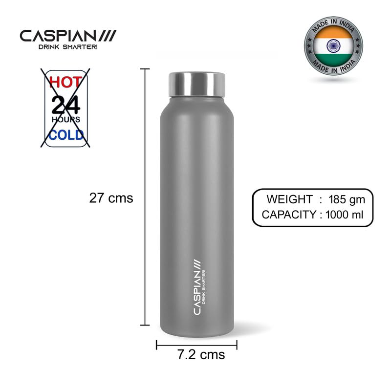 Image of CASPIAN / / / Astra ISI Certified Stainless Steel Water Bottle 1 LTR. (Gray Goose, 1 Litre) |Leak Proof Thunder for Fridge Home Office Travel School Kids Boys Girls Adults Sports Gym Yoga |BPA Free