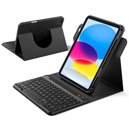 Inateck Hülle mit Tastatur für iPad 11 A16 2025 11 Zoll, iPad 10 Generation 2022 10.9 Zoll,360°-Drehung Vertikaler/Horiz...