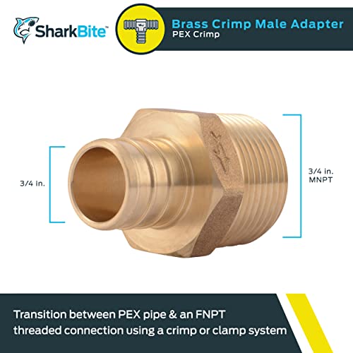 Image of SharkBite 3 /4 Inch Crimp MNPT Male Adapter, Brass Plumbing Fitting, PEX Pipe, Copper, UC134LFA