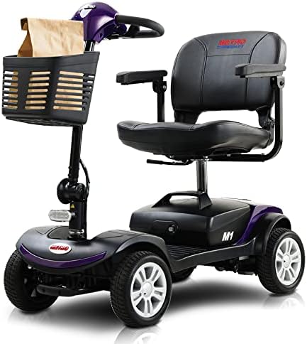 All Terrain Mobility Scooters for Seniors Folding Mobility Scooters with Headlight, Basket, Thoughtful Gifts for Parents for Hanging Out and Traveling, Dark Purple