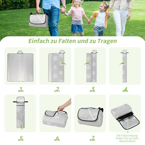 HAUSPROFI Picknickdecke, Wasserdicht XXL Stranddecke, Strandmatte, Picnic Blanket, Campingdecke mit Erdnägel, Tragegriff und Schultergurt für Outdoor, Picknick, Garten, Strand, Camping-200x200cm, Grau