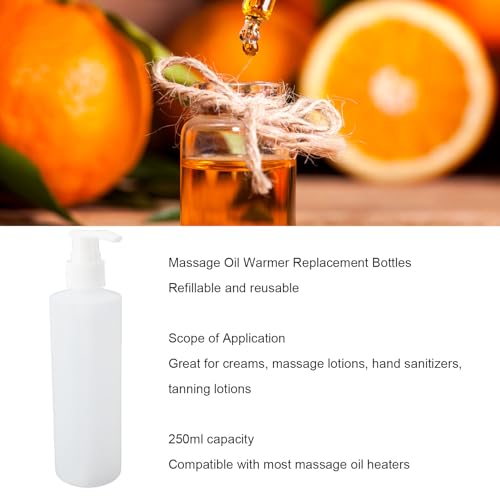Empty Plastic Pump Bottles Dispenser, 250ml Massage Oil Warmer Replacement Bottle, Refillable Shampoo Lotion Hand Pump Bottle for Massage Oil, Liquid Soap3