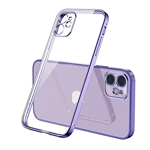 Coque silicone iPhone avec cadre carré violet transparent