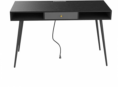 Miniatura 8 de kevinplus Midcentury - Escritorio moderno para computadora de escritura resistente con puerto USB de carga y toma de corriente, escritorio para