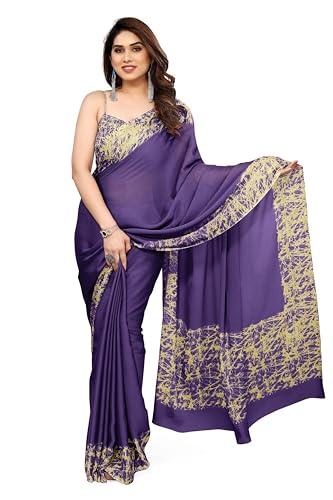 Image of MIRCHI FASHION Women Saree Abstract Print Chiffon | Breathable Lightweight Casual Sari for Regular Use and Office with Unstitched Blouse (Available in 25 Colors)