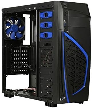DIYPC Zondda-B Black USB 3.0 ATX Mid Tower Gaming Computer Case with 3 x Blue Fans (1 x 140mm LED Fan x side, 1x120mm LED Fan x front, 1 x 120mm fan x rear)