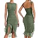 Zhongle 3D Flowers Halter Dress for Women,Sexy Floral Tassels Dress,Y2k Sleeveless Open Back Tassels Dress Sheer for Women (B-1,Small)