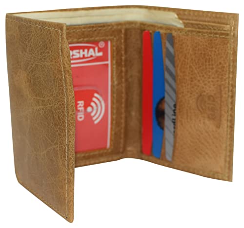 MARSHAL RFID Blocking Men's Genuine Leather Slim Trifold Credit Card ID Holder Tan Wallet for Men4