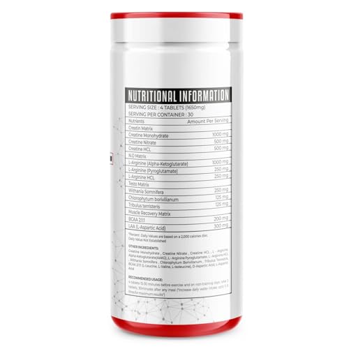 DAILY DOSE NUTRITION Animal Size Lean Muscle Mass Gainer with Creatine Monohydrate, BCAA 2:1:1 & L-Arginine, For Muscle Pumps, Protein Synthesis, Strength, Power, Endurance, Energy & Muscle Hardness, 120 Tablets