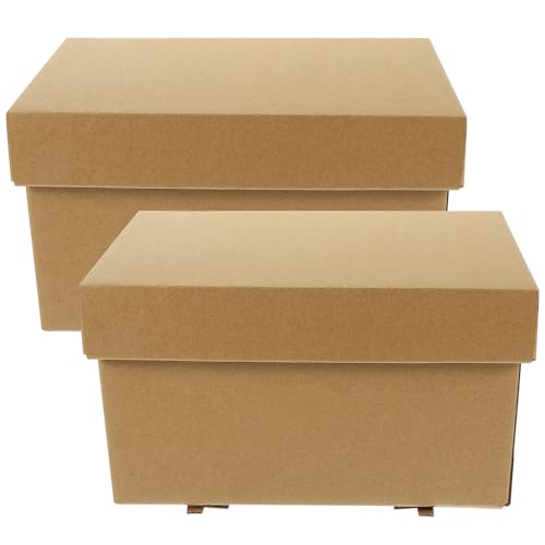 GLEAVI 2個 紙製収納箱 蓋付き 書類整理ケース おもちゃや雑貨収納ボックス 耐摩耗 変形防止仕様 部屋やオフィス向けファイル収納ケース