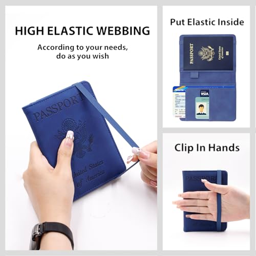 Image of Melsbrinna Premium Leather Passport Holder Covers Case, Waterproof Rfid Blocking Travel Wallet Passport Holder with Pen Holder, Cute Passport Book for Women /Men
