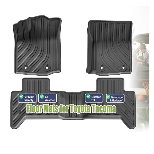 TPE Car Floor Mats for Toyota Tacoma 2016-2023 Double Cab (Only for Automatic), Custom Fit Carpet Floor All Weather Truck Mats - Front and Rear Row, 3PCS