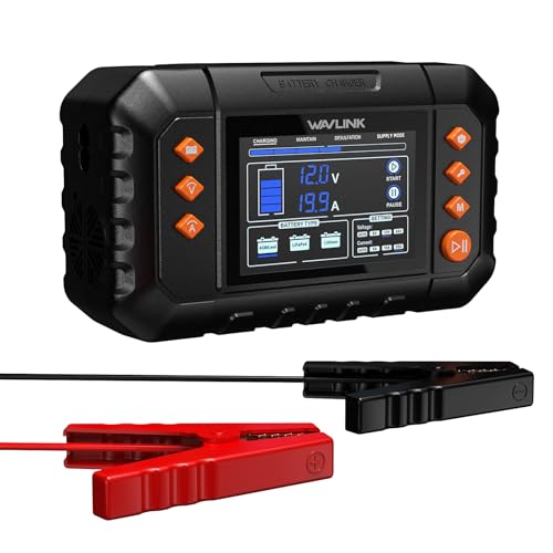 WAVLINK Smart Battery Charger, 20-Amp, Car Battery Charger with LCD Display, for 6V/12V/24V Lead-Acid/Lithium/LiFePO4 Batteries, Trickle Battery Maintainer and Desulfurizer for Car, Boat, Motorcycles