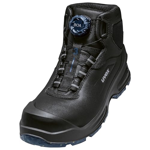 Uvex 3 botas con cordones MACSOLE S3S con sistema BOA Fit, botas de seguridad, impermeables, suela resistente al calor, productos químicos y cortes, ancho 11, Negro , 42 EU
