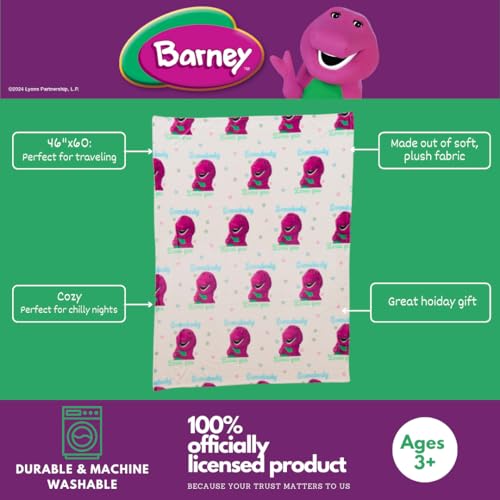 Image of Franco Collectibles Barney Heart Retro Bedding Super Soft Cozy Plush Throw, 46 in x 60 in, (Officially Licensed Product)