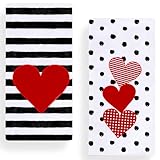 Red Love Heart Stripe Valentine's Day Kitchen Towels Dish Towels, 18x28 Inch Anniversary Wedding Decoration Hand Towels Set of 2