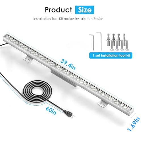 72W Outdoor LED Wall Washer Lights, 40 Inches 3500K Warm White Wall Washer Light Bar, 120V IP67 Waterproof Outdoor LED Light Bar for Outdoors, Plug-in (2 Pack)