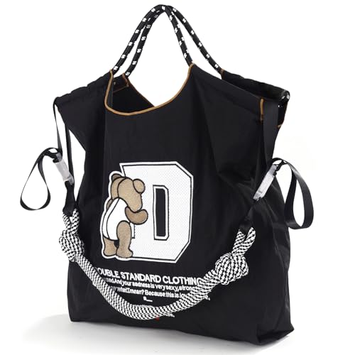 Women Fashion Handbag Embroidered Skateboard Bear Nylon Handbag Designed for Shopping Travel Beach and Birthday Gifts (Skateboard Bear-black-004)2
