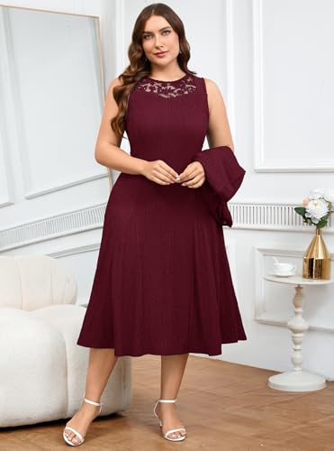 Image of ZOMVA Plus Size Mother of The Bride Groom Dresses for Curvy Women 2 Piece Wedding Guest Dress with Jacket Tea Length
