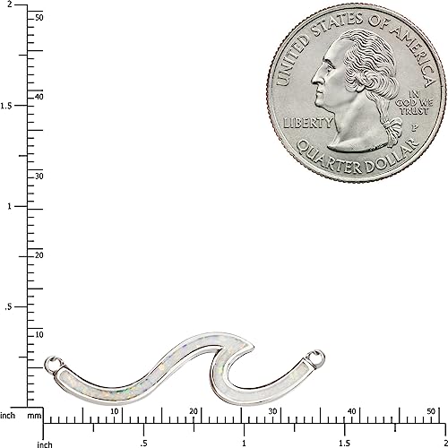 925 Sterling Silver Single Ocean Wave Necklace Pendant with 16"+2" Adjustable Link Chain, Nickel Free Hypoallergenic for Sensitive Skin, Opal Cubic Zirconia Hammered, with Gift Box3