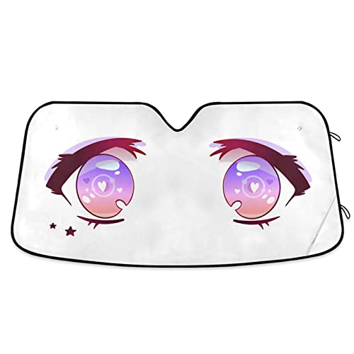 Oarencol Purple Pink Anime Kawaii Eyes Car Windshield Sun Shade Foldable UV Ray Sun Visor Protector Sunshade to Keep Your Vehicle Cool (55 x 27.6)