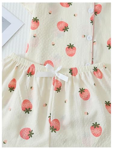 Image of Verdusa Pajamas For Women Set 2 Piece Summer Pajama Sets Cute Pjs Lounge Matching Button Shirt with Shorts Pink Apricot Small
