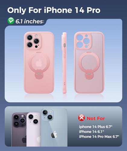 Image of FNTCASE for iPhone 14 Pro Case: [360 Spin Magnetic Stand] [Compatible with Magsafe] [Screen Protector] Translucent Matte Military Grade Shockproof Full Camera Protective Phone Cover - Pink
