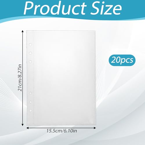 QFGasre Sheet Protectors for 6 Rings A5 Binder 20pcs Clear Page Protectors Plastic Sleeves for Binder Double Sided Top Loading Refill Clear Playbill Binders Pockets Photo Card Sticker Organizer - Thumbnail 2
