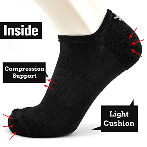 Busy Socks Black Merino Wool Running Socks Mens, Funny Wing Pattern Soft No Blister Trail Wool Running Support Socks With Anti-Skid Silicone, 3 Pairs, Large, Black #TOP3