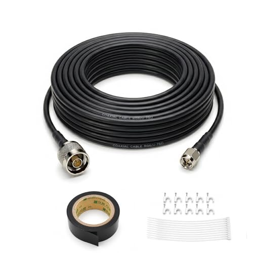Image of N Male to SMA Male Coaxial Cable 33FT for 4G LTE 5G Antenna Systems | 50 Ohm low loss 3D-FB RF extension, waterproof sealing tape, clips and zip ties, for signal booster, router, modem